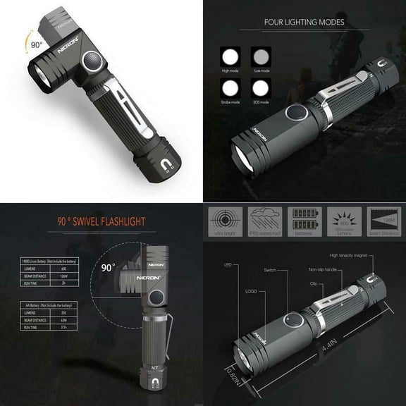 NICRON N7 Mini 90 Degree LED 600 Lumens Flashlight