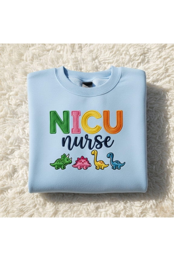 NICU Nurse Embroidered Sweatshirt Cute Dinosaur Design Neonatal Nurse Crewneck Gift for Pediatric RN CNA Healthcare Worker