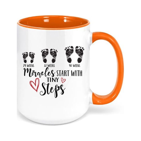 NICU Nurse Mug, NICU Coffee Cup, Miracles Start With Tiny Steps, Gift For NICU Nurse, Nurse Mug, Nurse Coffee Cup, Sublimated Design, Nurse, ORANGE