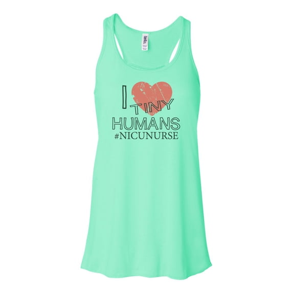 "NICU Nurse Tank, I Love Tiny Humans, Racerback, Soft Bella Canvas, Womens Tank Top, NICU Nurse Gift, Nursing, Nurse, Gift For Nurse, Muscle, Mint , EXTRA SMALL"
