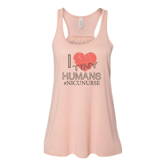 "NICU Nurse Tank, I Love Tiny Humans, Racerback, Soft Bella Canvas, Womens Tank Top, NICU Nurse Gift, Nursing, Nurse, Gift For Nurse, Muscle, Peach, EXTRA SMALL"