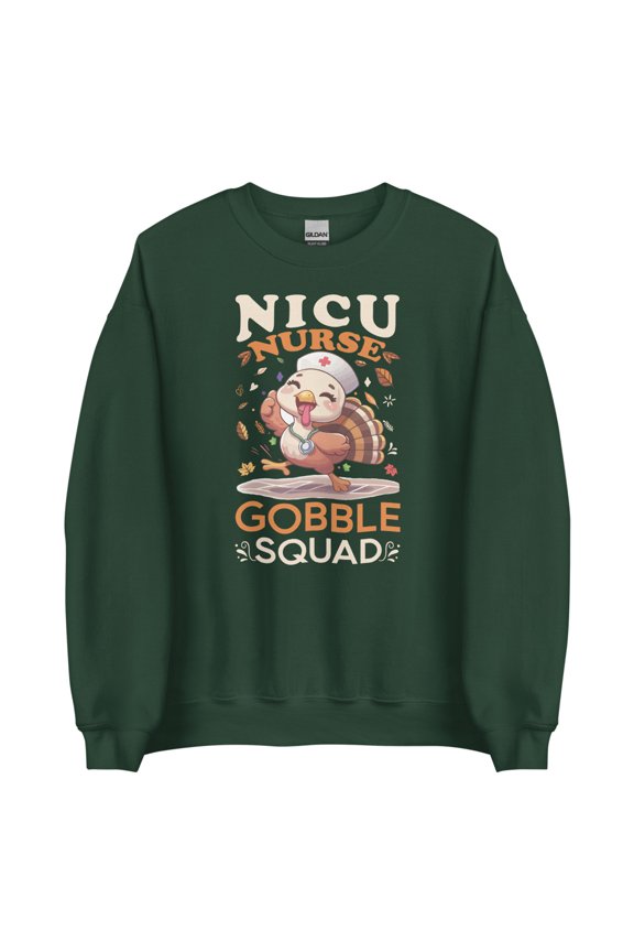 NICU Nurse Thanksgiving Sweatshirt, RN Turkey Sweatshirt, Pediatric RN Sweater (Forest Green, S)