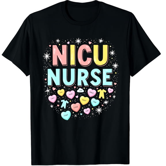 NICU Valentine NICU Nurse Valentines Day ICU Nurses Graphic Crew Neck Short Sleeve T-Shirts (Men's, Women's)
