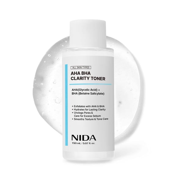 NIDA AHA BHA Clarity Toner for Dry Face, Hydrating, Soothing, Cleansing Korean Skin Care with Arginine, 5.07 fl oz