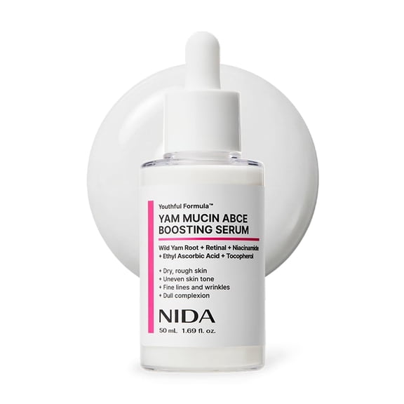 NIDA Youthful Formula Yam Mucin ABCE Boosting Serum | Wild Yam Root, Retinal, Panthenol, Vitamin C & E | Anti-Wrinkle, Brightening | 1.69 fl. oz., 50mL