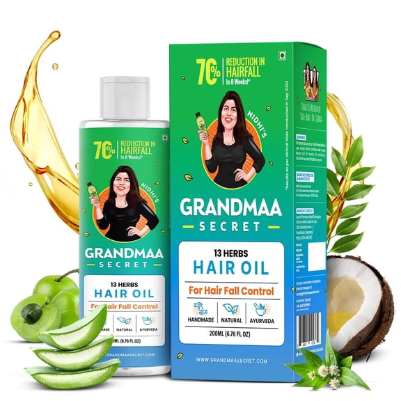 NIDHI'S GRANDMAA SECRET 13 Herbs Hair Oil - Handmade Natural Hair Oil - Hair Fall Control Oil for Dry Damaged Hair - 200ml