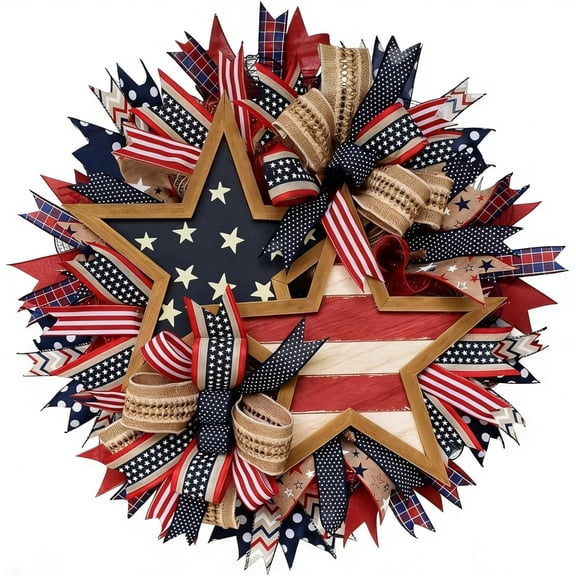 NIETEIN 18” Patriotic Wreath for 4th of July, Summer Outdoor Decor (C)