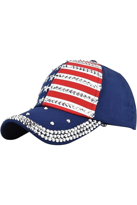4th of July Patriotic American Flag Baseball Cap - Sparkle Hat for Men & Women (Blue)