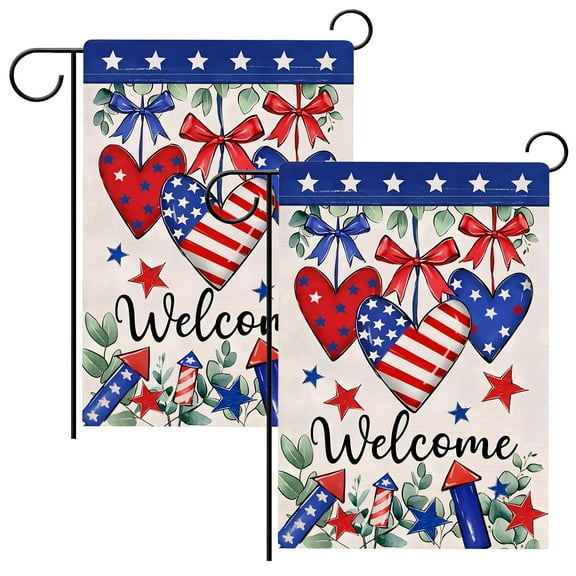 NIETEIN 4th of July Patriotic Garden Flag 12x18 Inch Double Sided Yard Outdoor Decor 2 Pcs (Heart-shaped balloon)