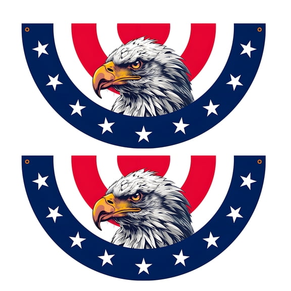NIETEIN 4th of July Patriotic Half Pleated Fan Bunting Flag Outdoor Indoor Flags Decor (Eagle A)