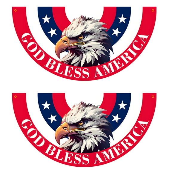 NIETEIN 4th of July Patriotic Half Pleated Fan Bunting Flag Outdoor Indoor Flags Decor (Eagle B)