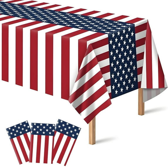 NIETEIN 4th of July Patriotic Tablecloth Rectangular 54x108 Inch Party Supplies 3 Pcs