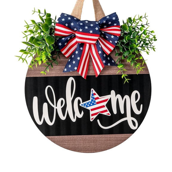 NIETEIN 4th of July Patriotic Wreath, American Flag Bow Door Decor, Rustic Independence Day Sign (A)