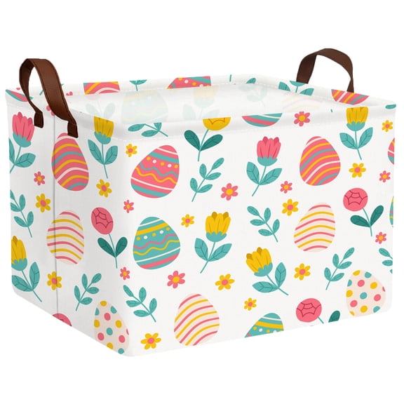 NIETEIN Cute Easter Basket Large Canvas Personalized Rabbit Design for Kids (Flower Easter Egg)