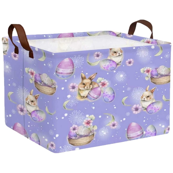 NIETEIN Cute Easter Basket Large Canvas Personalized Rabbit Design for Kids (Purple Rabbit Fireworks)