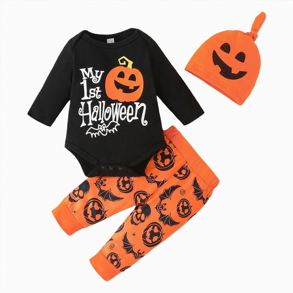 NIEWTR 0 3 6 9 12 18 Month Baby Boy Clothes Little Cute Embroidery Ribbed Long Sleeve Romper Pants Set Newborn Fall Winter Outfits(A-Orange,6-9 Months)
