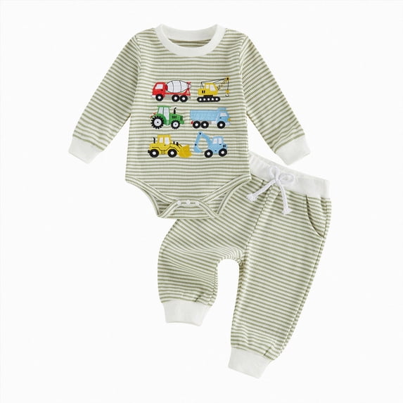 NIEWTR 0 3 6 9 12 18 Month Newborn Infant Baby Boy Clothes Outfits Crew Outfits Long Pants Toddler Baby Boy Clothes Set(A-Green,0-3 Months)