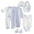 thumbnail image 1 of NIEWTR 8PCS Preemie Baby Girls Boys Cotton Striped Long Sleeve Jumper + Hats + Socks + Bib Outfits Summer Autumn Clothes 0-3M Layette Set,A08-Light blue, 1 of 5