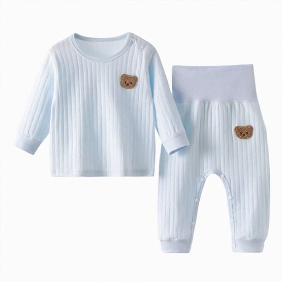 NIEWTR 0-6 Months Baby Clothes Toddler 2-Piece Long Sleeve Set Soft Shirt + Stretchy Full Length Pants Comfy Pajamas Newborn Gift Set Clothes(A-Blue,6-9 Months)