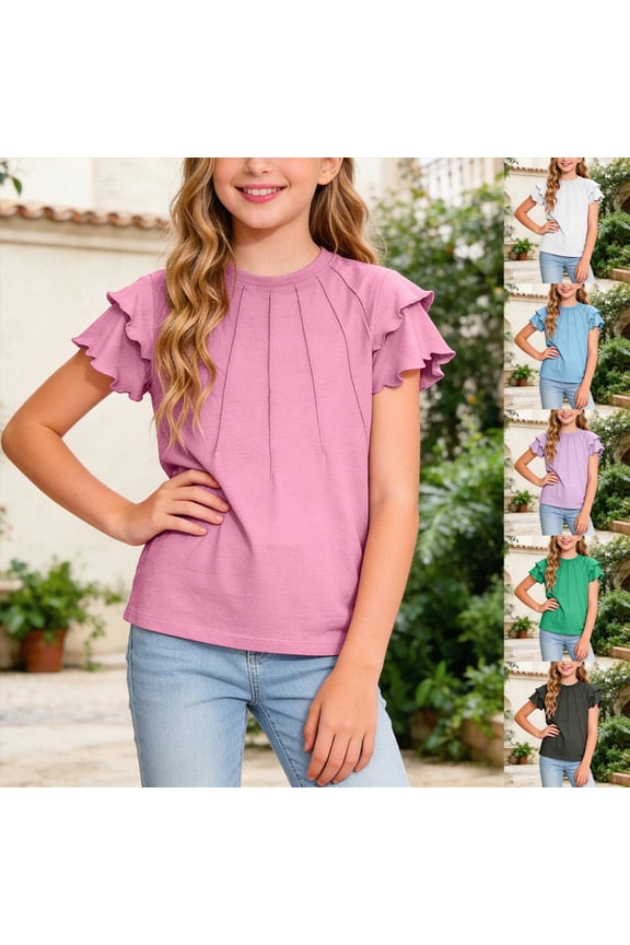 10-11 Years Juniors Girls Boys Girls Summer Flying Sleeve Top Casual Shirts Tops Basic Short Sleeve,A1-Blue