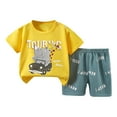 thumbnail image 1 of NIEWTR 2Pcs Baby Boy Cartoon Print Summer Outfits 3 6 12 18 24 Months 3 Years Short Sleeve Tree Print T-Shirt + Elastic Shorts Set Summer Pjs Pajamas & Dailywear Set 18-24 Months,Yellow, 1 of 3