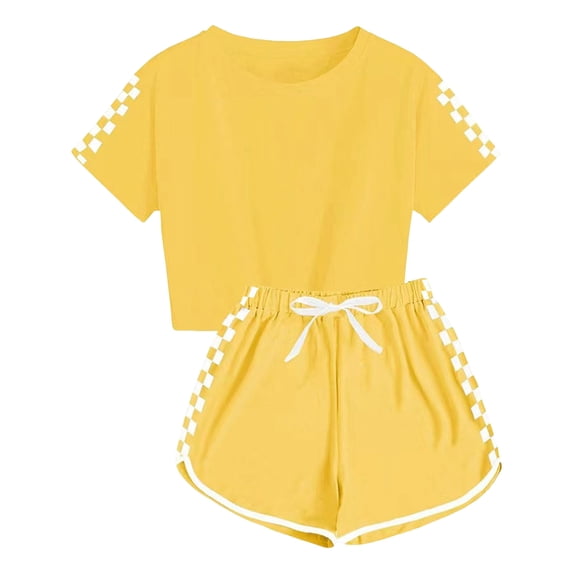 NIEWTR 2Pcs Summer Outfits Set for Toddler Girls – Flower Short Sleeve T-Shirt + Shorts, Perfect Gift Set Summer 2Pcs Gift Outfits Set Shorts Set Yellow 13-14 Years
