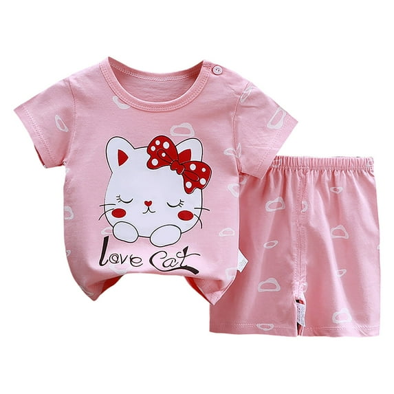 NIEWTR 2Pcs Toddler Baby Boy Girlss Golf Outfit Short Sleeve Golf Cart Print Polo T-shirt Elastic Shorts Elastic Shorts Set Cartoon Print 2PCS Set Pajamas & Dailywear Set 3-4 Years,Pink