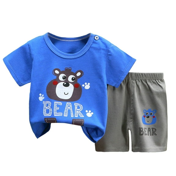 NIEWTR 2Pcs Toddler Baby Boy Girlss Golf Outfit Short Sleeve Golf Cart Print Polo T-shirt Elastic Shorts Summer Shorts Set Children's Gift (Blue,9-18 Months)