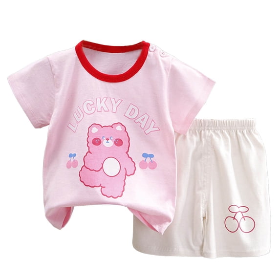 NIEWTR 2Pcs Toddler Baby Boy Girlss Golf Outfit Short Sleeve Golf Cart Print Polo T-shirt Elastic Shorts Infant Summer Shorts Set Pajamas & Dailywear Set Print 2PCS Set (Pink,18-24 Months)