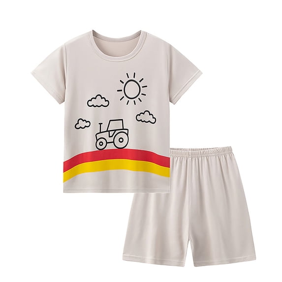 NIEWTR 2Pcs Toddler Baby Boy Girlss Outfit Short Sleeve T-shirt Elastic Shorts Set Cartoon Print 2PCS Set For 18-24 Months 2t 3t 4t 5t 6t Pajamas & Dailywear Set ,7-8 Years