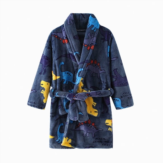 NIEWTR 2T 3T 4T 5T-12T Kids Pajamas Toddlers Kids Fall Winter Bathrobe Girls Boys Flannel Robe Print Button Night-Robe Hooded Sleepwear for Unisex(B-Blue,3-4 Years)