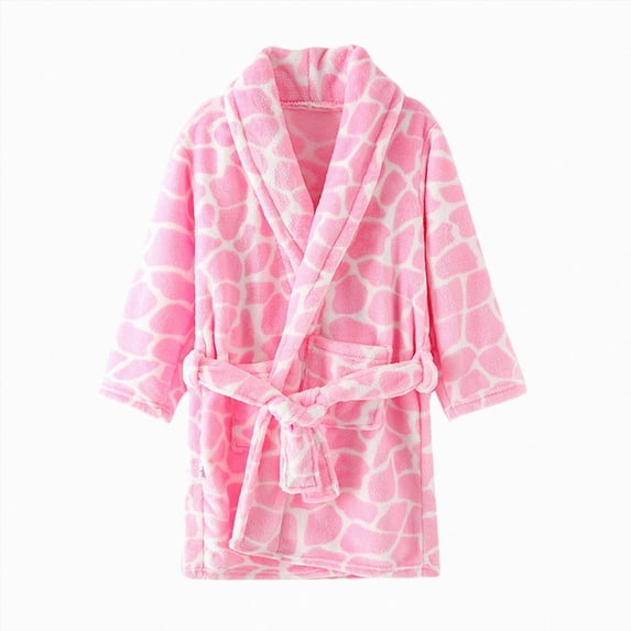 NIEWTR 2T 3T 4T 5T-12T Kids Pajamas Toddlers Kids Fall Winter Bathrobe Girls Boys Flannel Robe Print Button Night-Robe Hooded Sleepwear for Unisex(B-Pink,10-11 Years)
