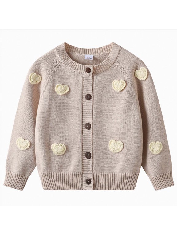 2T 3T 4T 5T 6T 7T Cute Sweater Toddler Girls Embroidered Cotton Knitted Cardigan Baby Sweater Jacket for 2-8 Years Kids Casual Fall Outerwear(A-Beige,18-24 Months)