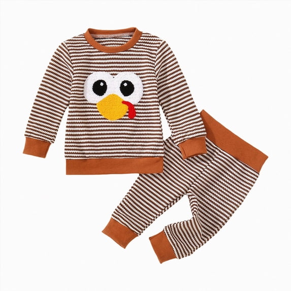 NIEWTR 2T-4T Toddler 2-Piece Outfits Set Girl Girl Long Sleeve Top & Elastic Long Pants Set Soft Lightweight Pajamas Loungewear for Daily(A-Brown,18-24 Months)