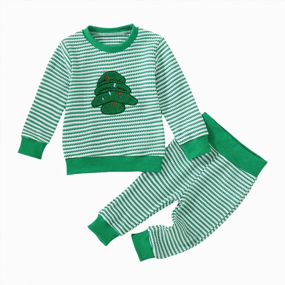 NIEWTR 2T-4T Toddler 2-Piece Outfits Set Girl Girl Long Sleeve Top & Elastic Long Pants Set Soft Lightweight Pajamas Loungewear for Daily(A-Green,18-24 Months)