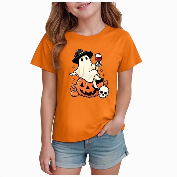 NIEWTR 2t 3t 4t 5t Kids Summer Short Sleeve Tee Tops Girls Halloween Pumpkin T-Shirt Cotton Short Sleeve Crew Neck T Shirt Kids Summer Short Sleeve Tee Tops(7-8 Years)