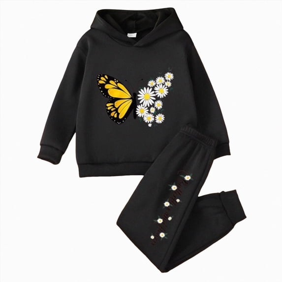 NIEWTR 3-4 Years Girls Clothes 2 Piece Spring Outfits Tops&Wide Leg Pants With Pockets Fall Sets Fall Winter Clothes A301-Black
