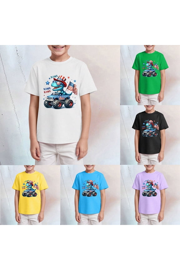 3-4 Years Juniors Girls Boys Boys Tops Short Sleeve Independence Day Casual Yoga Athletic Gym Running Tees,A157-Green