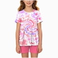 thumbnail image 1 of NIEWTR 5-6 Years Teen Girls'Clothing 2 Piece Sets Summer Short Sleeve Graphic T Shirt And Print Shorts Outfit Set Yoga Gym Outfit Top and Flare Pants Set A7-Hot Pink, 1 of 8