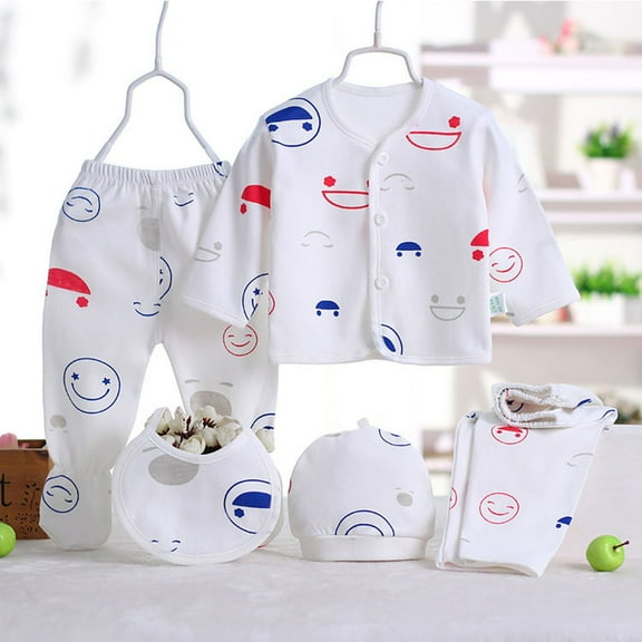 NIEWTR 5PCS Preemie Baby Baby Boy Girl Cotton Romper Hat Outfits Clothes Sets Size 5PCS Girl Boy 0-3 months Gifts Layette Set
