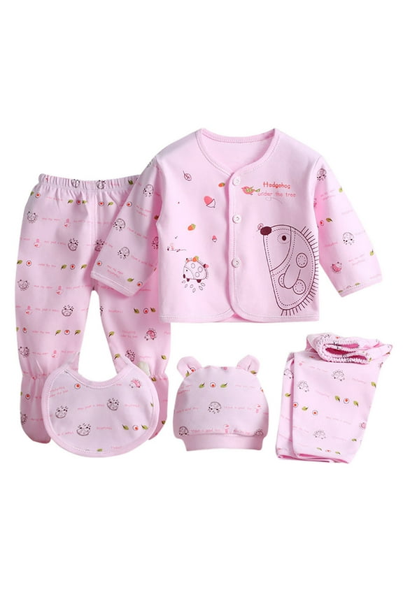 5Pcs Unisex Baby Boy Girl Cotton Layette Outfit Set Baby Cotton Clothes Suit for to 3 Months oy Girl Boy Layette Sets