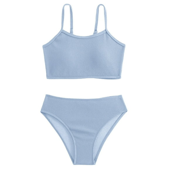 NIEWTR 7 14 Years Old Middle And Older Girls Bikini With Bra Pads Two Piece Swimsuit Swimwear Beach Bathing Suit for Summer Vacation 7-8 Years Blue