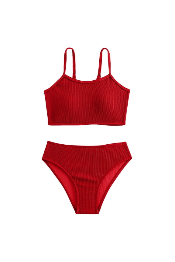 7 14 Years Old Middle And Older Girls Bikini With Bra Pads Two Piece Swimsuit Swimwear Beach Bathing Suit for Summer Vacation 7-8 Years Red