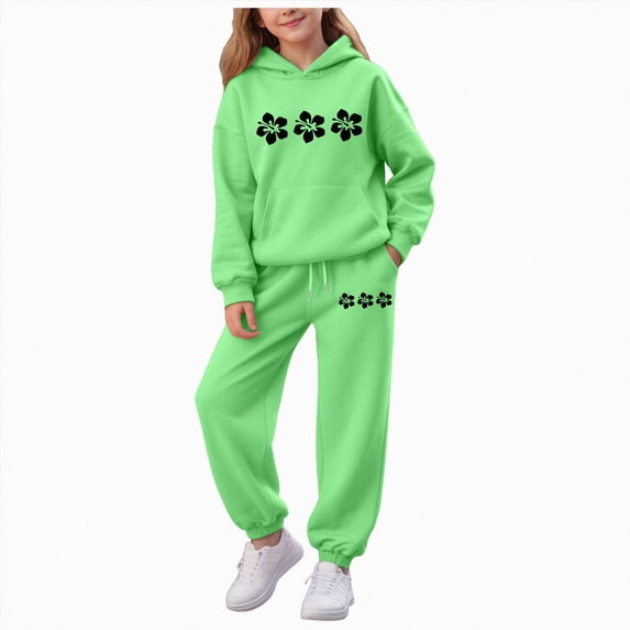 NIEWTR 7-8 Years Cute Toddler Baby Girls Clothes Set,Long Sleeve T-Shirt +Pants Outfit 0 6 12 18 24 Months 2T 3T 4T 2 PC Playwear Set A190-Light Green