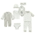 thumbnail image 1 of NIEWTR 8PCS Preemie Baby Girls Boys Cotton Striped Long Sleeve Jumper + Hats + Socks + Bib Outfits Summer Autumn Clothes 0-3M Layette Set Gifts Layette Set, 1 of 7
