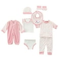 thumbnail image 1 of NIEWTR 8PCS Preemie Baby Girls Boys Cotton Striped Long Sleeve Jumper + Hats + Socks + Bib Outfits Summer Autumn Clothes 0-3M Layette Set Gifts Layette Set, 1 of 8