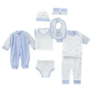 NIEWTR 8PCS Preemie Baby Girl Boy Clothes Set +Bib+Sock Set Tops+Hat+Pants Girl Boy Baby 8Pcs Outfits Boy shoes+Romper Girl Boy Outfits&Set for 0-3Months (A09-Blue)