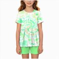 thumbnail image 1 of NIEWTR 9-10 Years Teen Girls'Clothing 2 Piece Sets Summer Short Sleeve Graphic T Shirt And Print Shorts Outfit Set Yoga Gym Outfit Top and Flare Pants Set A7-Green, 1 of 8