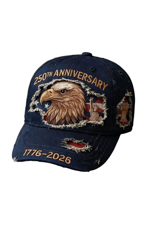 America 250th Anniversary Hat, Detailed Eagle Embroidery, Vintage Washed Adjustable Cap for All(D,One Size)