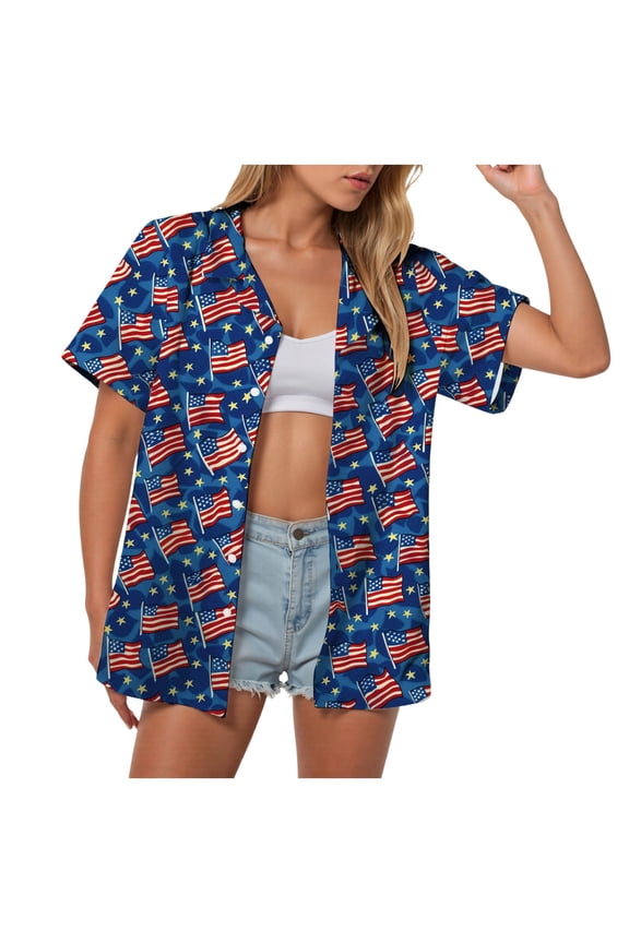 American Anniversary 250th Independence Day T-Shirt Flag Shirt For Women 4th July Graphic T Shirts Patriotic USA Flag Star Tees Button Tops USA Flag 4th of July T-Shirt (XXXXXL,A194-Dark Blue)